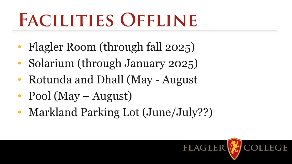 flagler room through fall 2025 solarium through