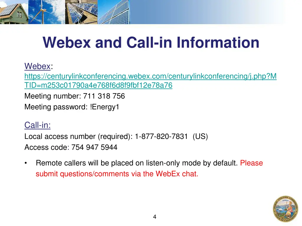 webex and call in information