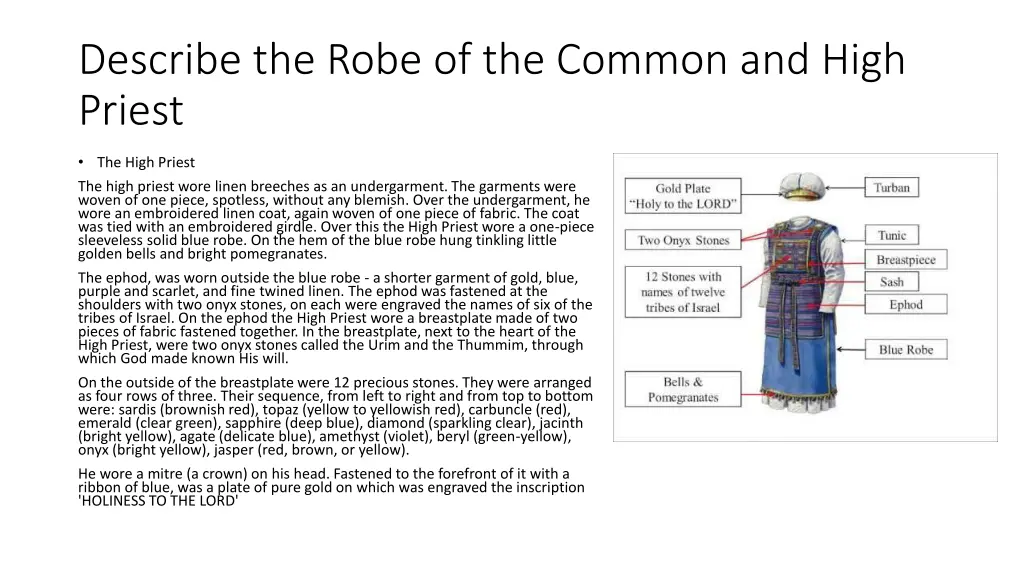 describe the robe of the common and high priest 1