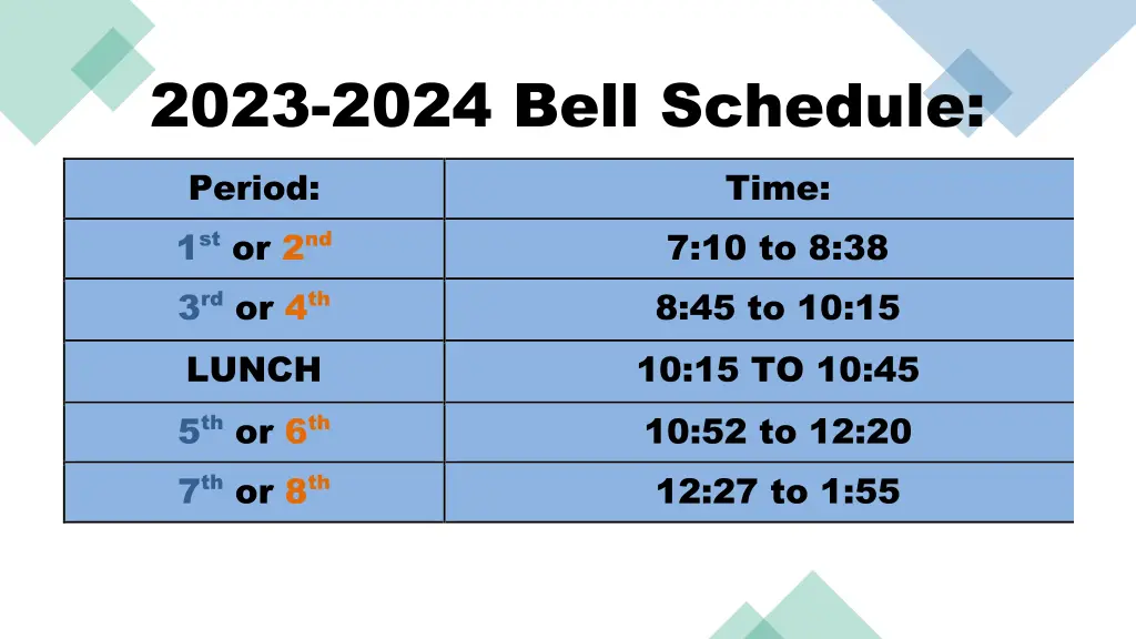 2023 2024 bell schedule period