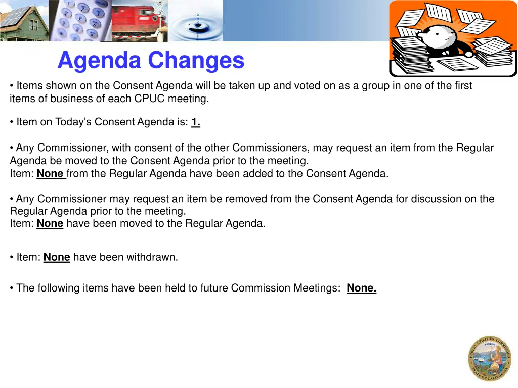 agenda changes