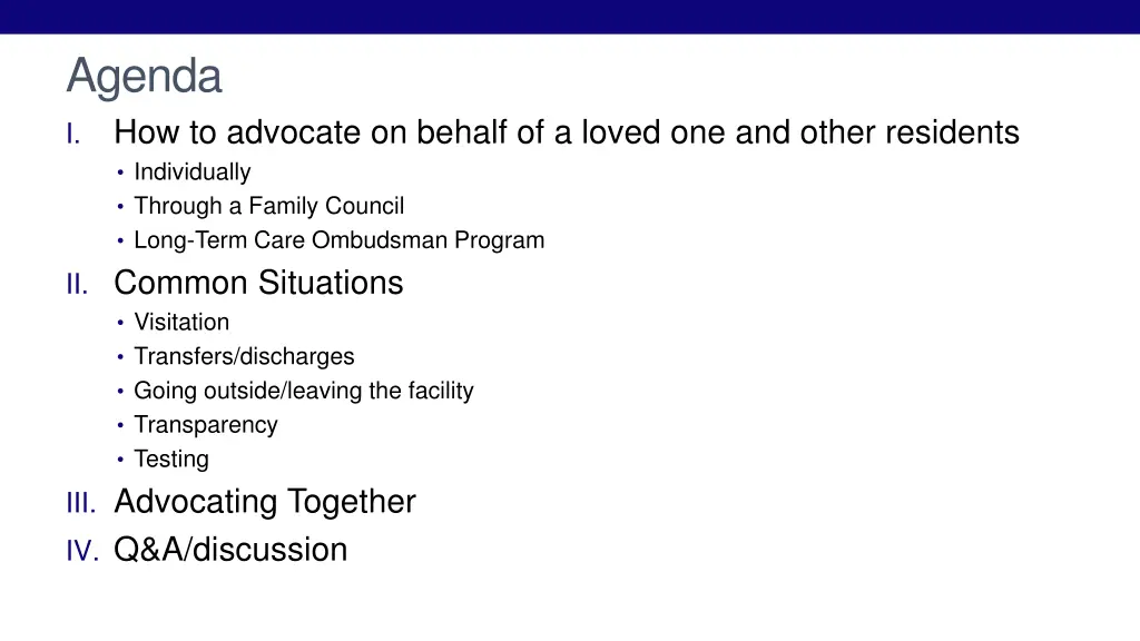 agenda how to advocate on behalf of a loved