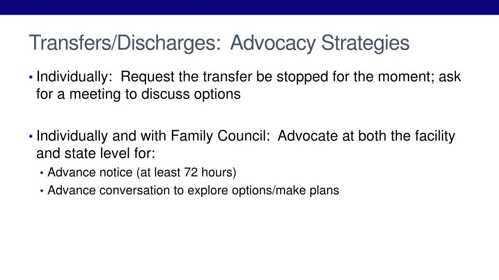 transfers discharges advocacy strategies