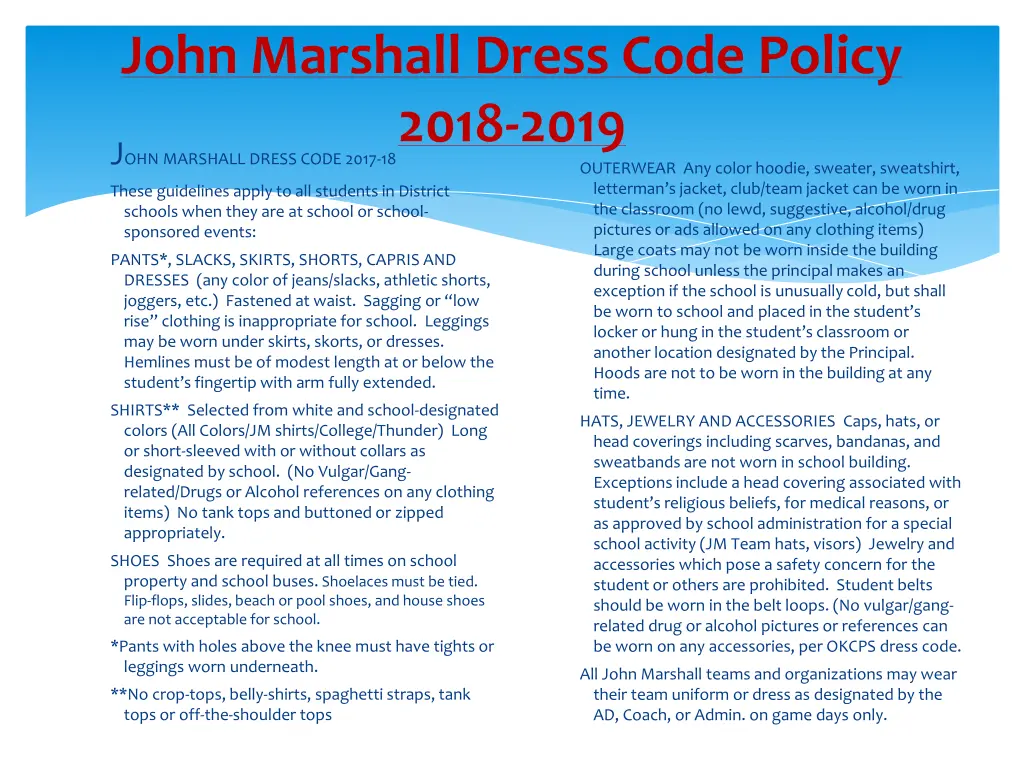 john marshall dress code policy 2018 2019