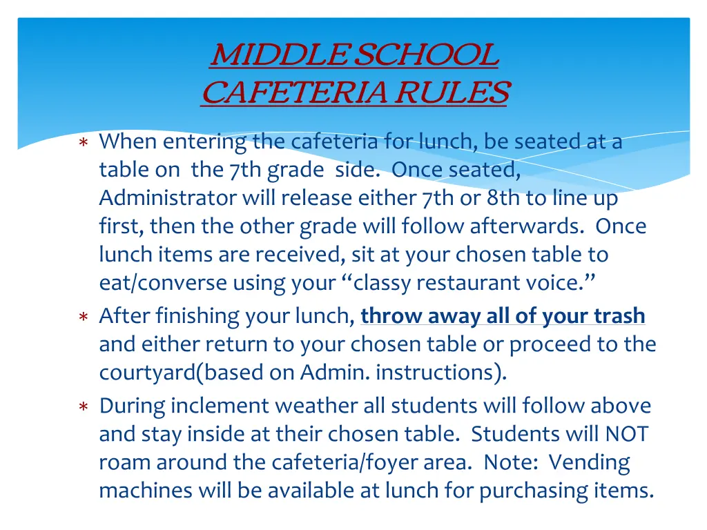 middle school cafeteria rules