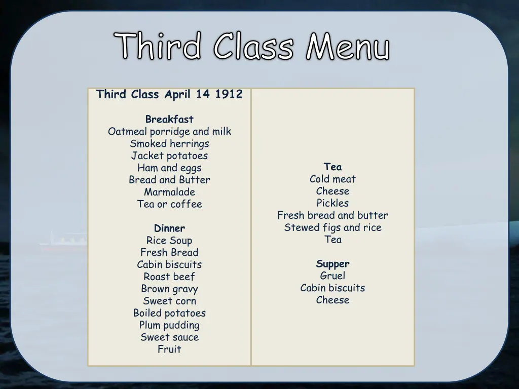 third class menu