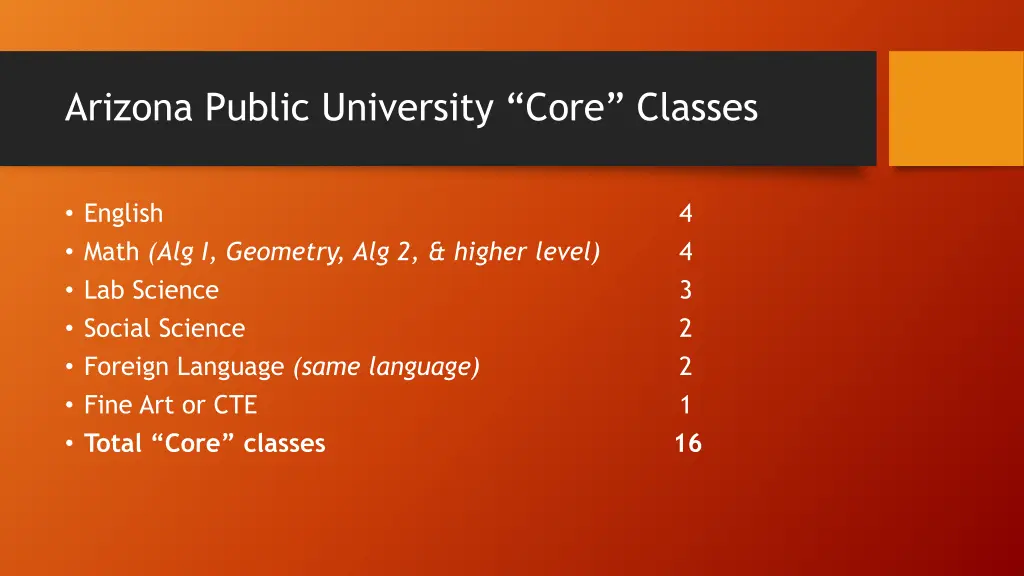 arizona public university core classes