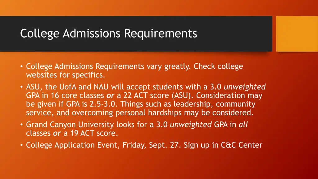 college admissions requirements