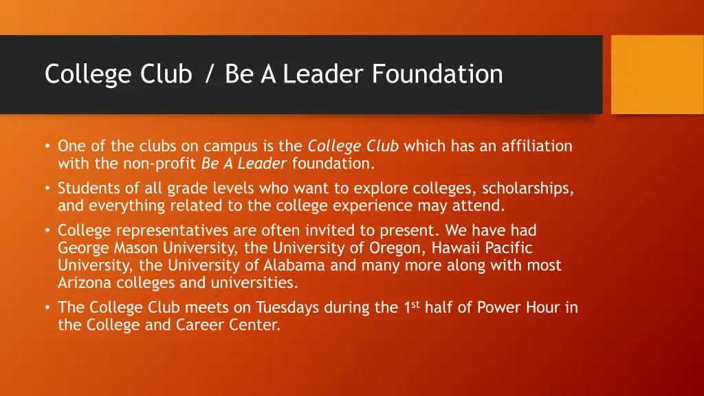 college club be a leader foundation