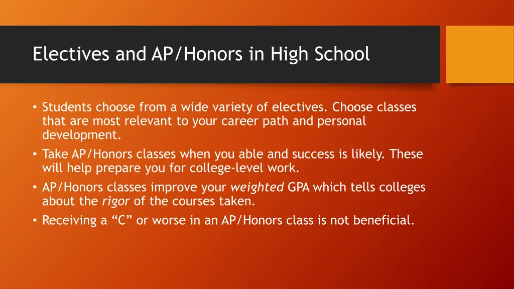 electives and ap honors in high school