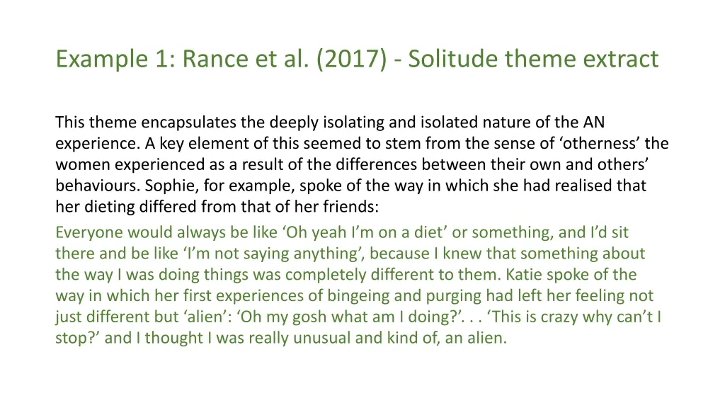 example 1 rance et al 2017 solitude theme extract