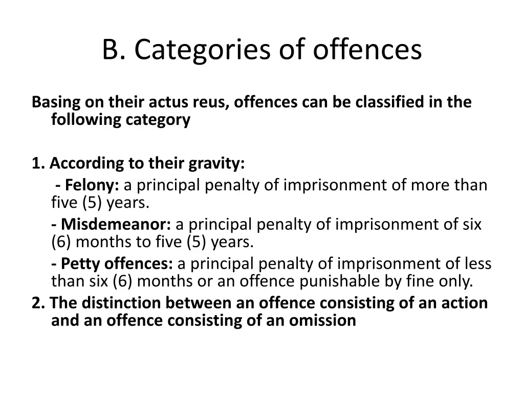 b categories of offences