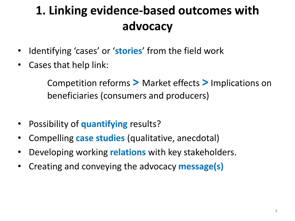 1 linking evidence based outcomes with advocacy