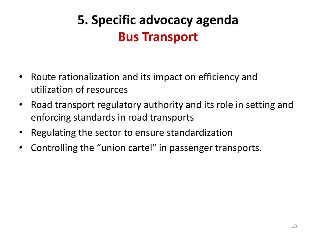 5 specific advocacy agenda bus transport