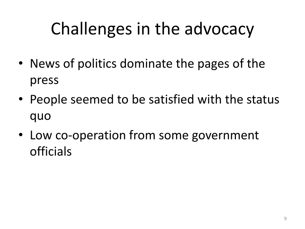 challenges in the advocacy