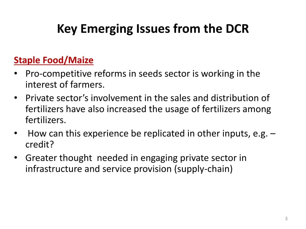 key emerging issues from the dcr