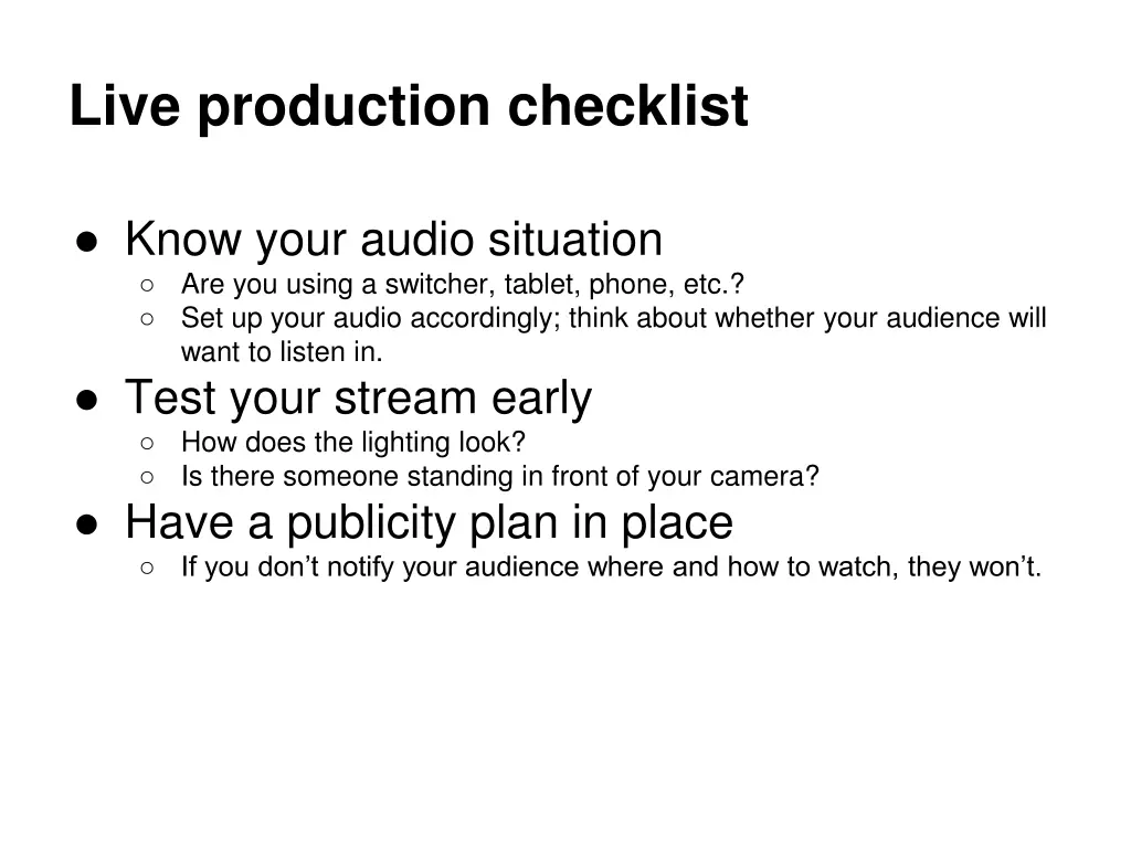 live production checklist 1