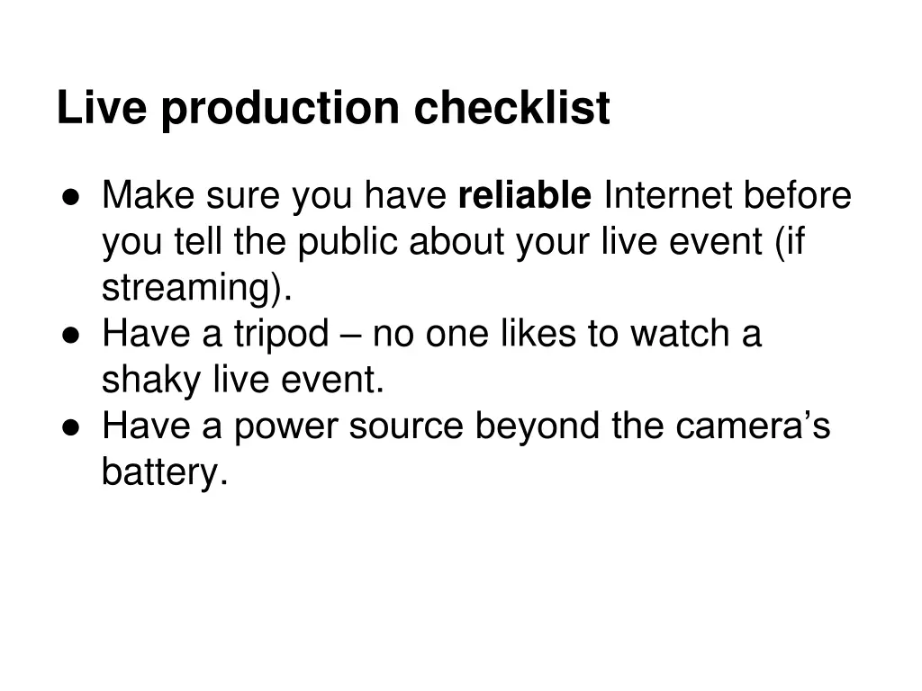 live production checklist