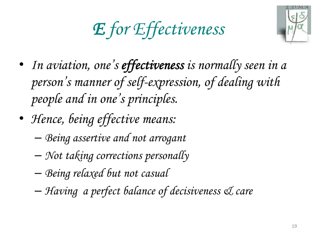 e e for effectiveness