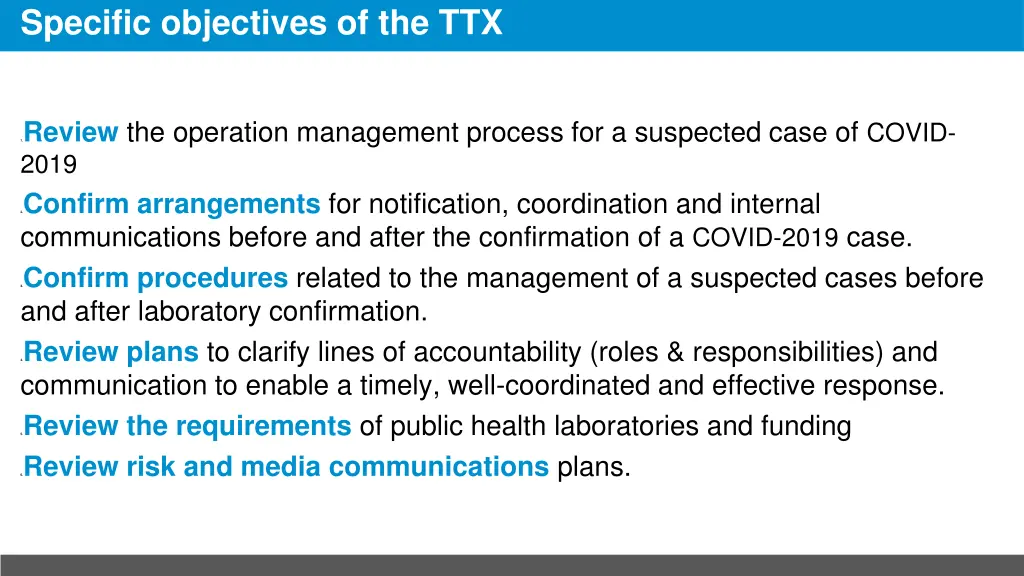 specific objectives of the ttx