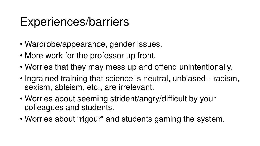 experiences barriers