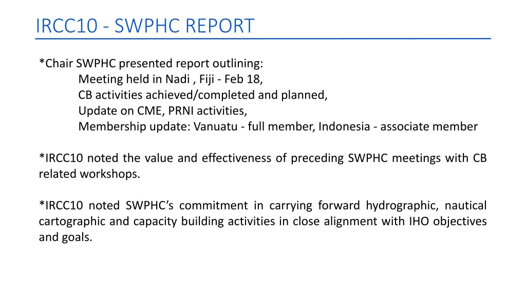 ircc10 swphc report