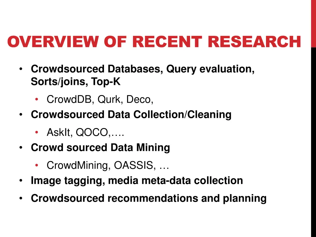 overview of recent research