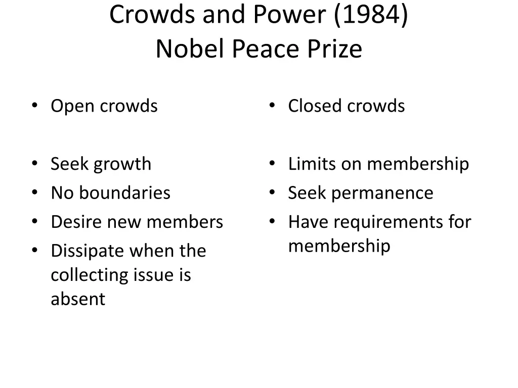 crowds and power 1984 nobel peace prize