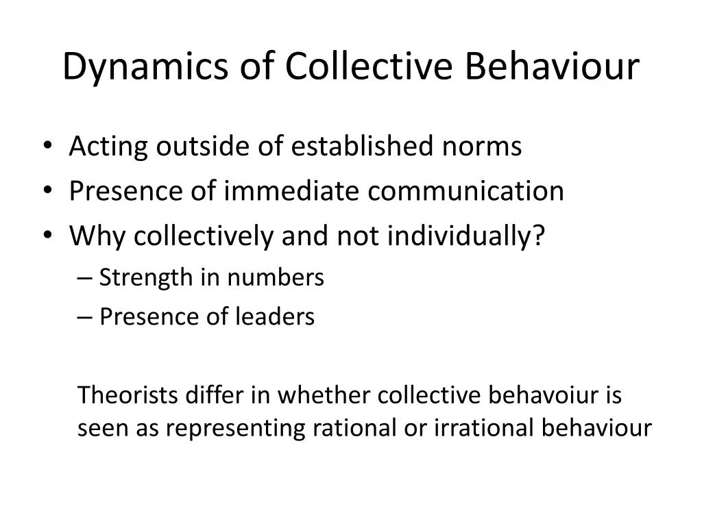 dynamics of collective behaviour