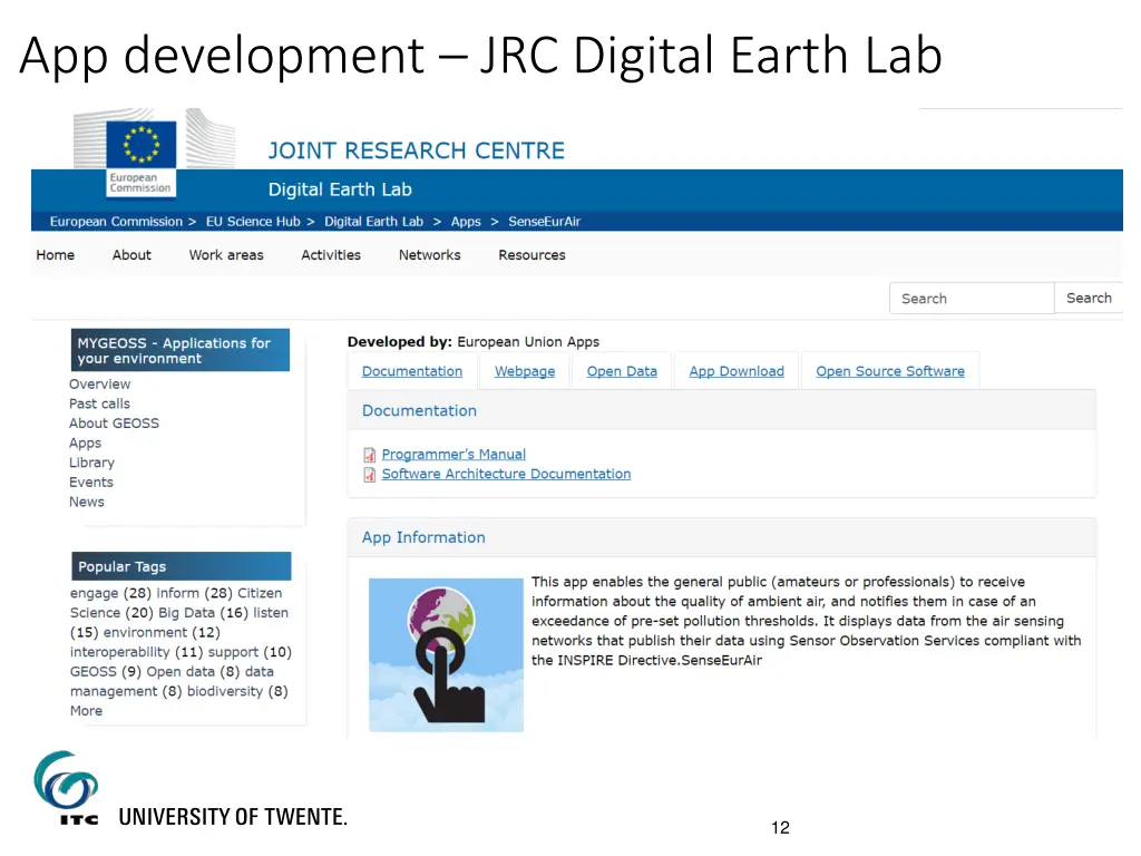 app development jrc digital earth lab