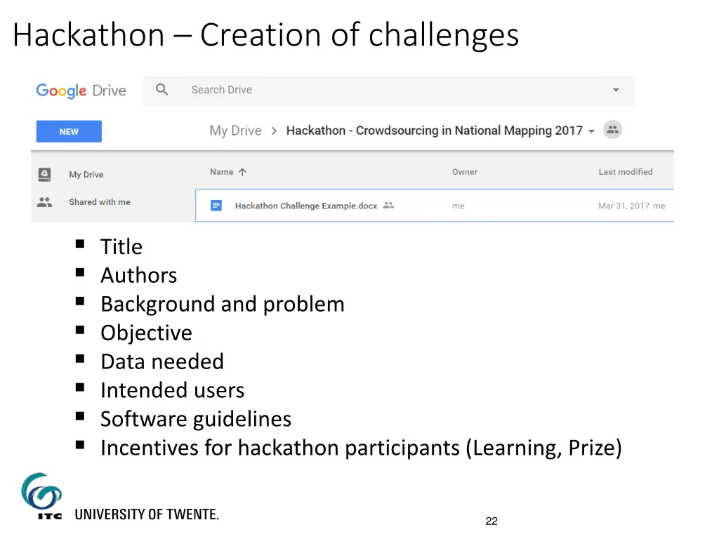 hackathon creation of challenges