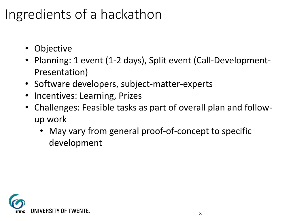 ingredients of a hackathon