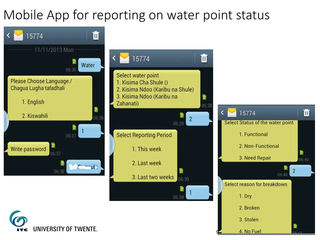 mobile app for reporting on water point status