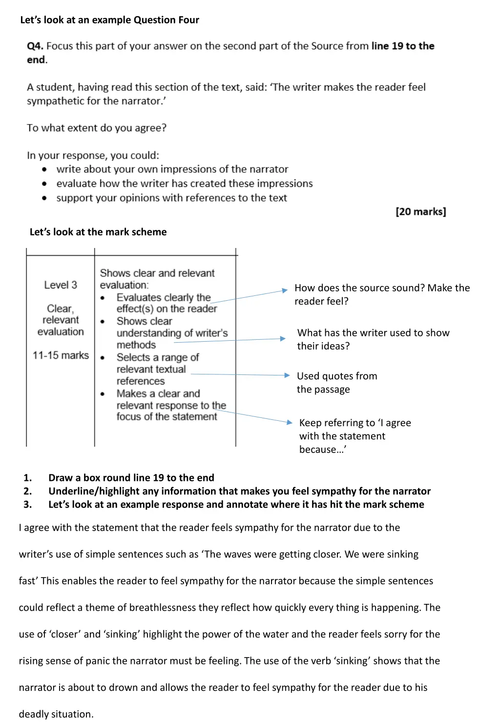 let s look at an example question four