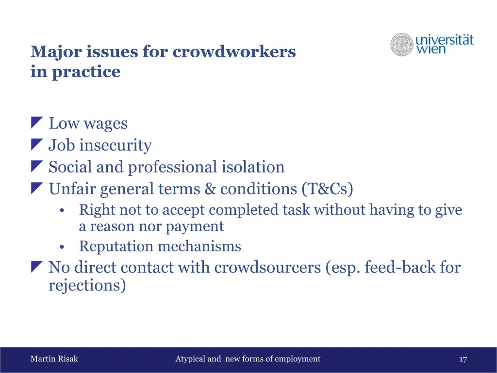 major issues for crowdworkers in practice