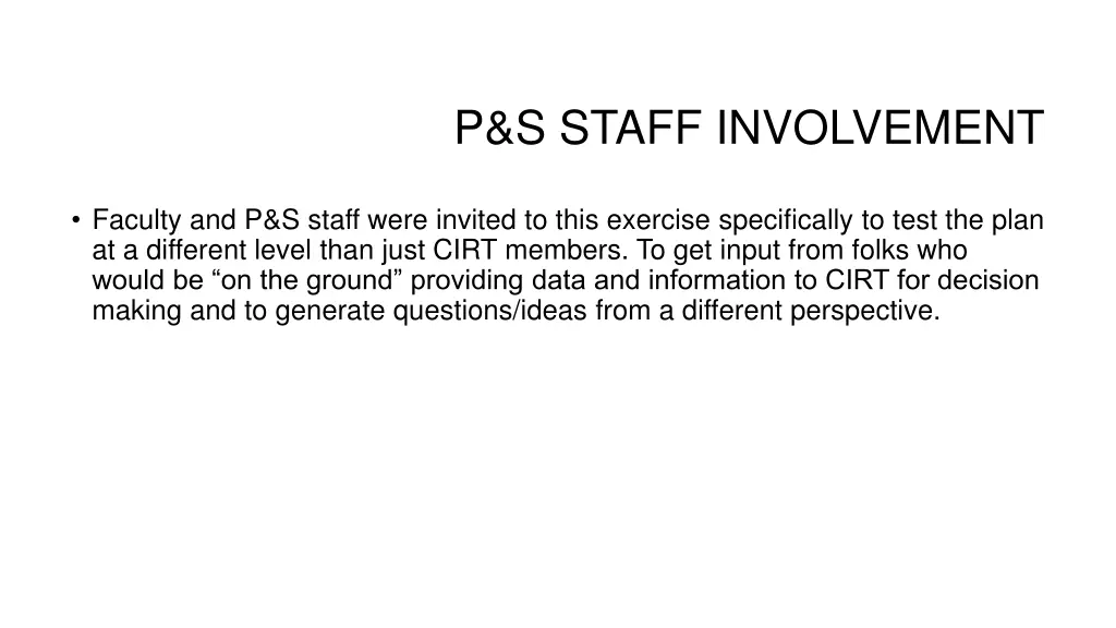 p s staff involvement