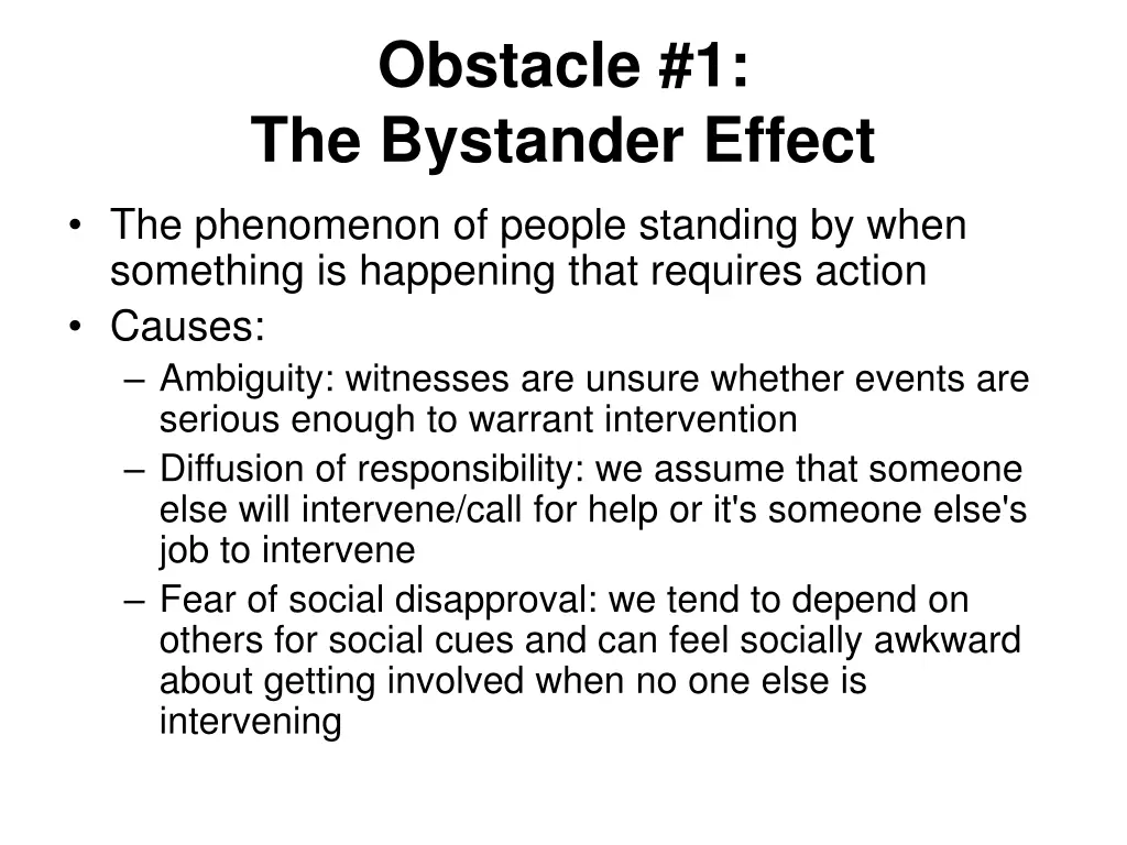 obstacle 1 the bystander effect