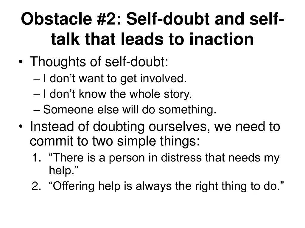 obstacle 2 self doubt and self talk that leads