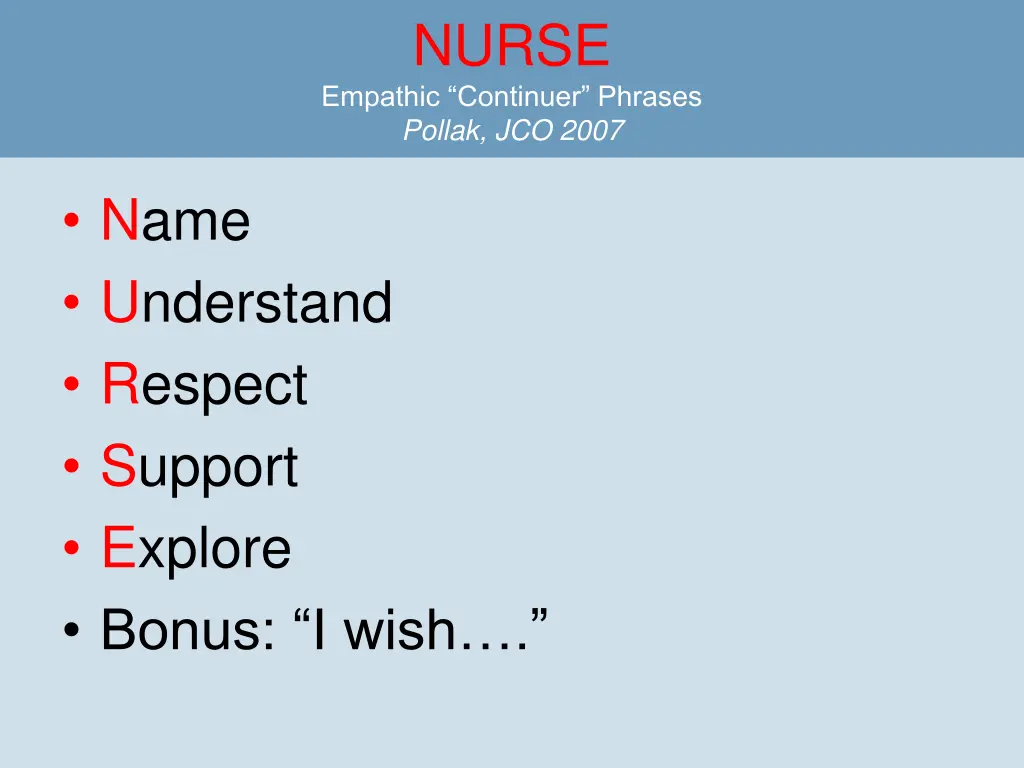 nurse empathic continuer phrases pollak jco 2007