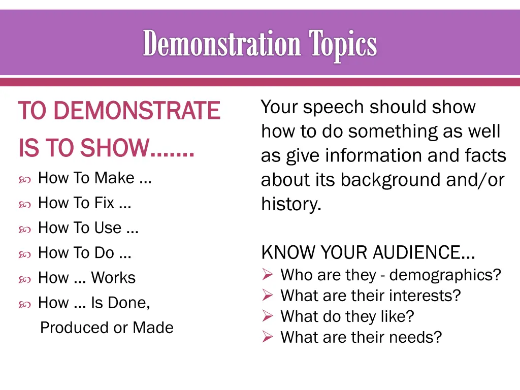 demonstration topics