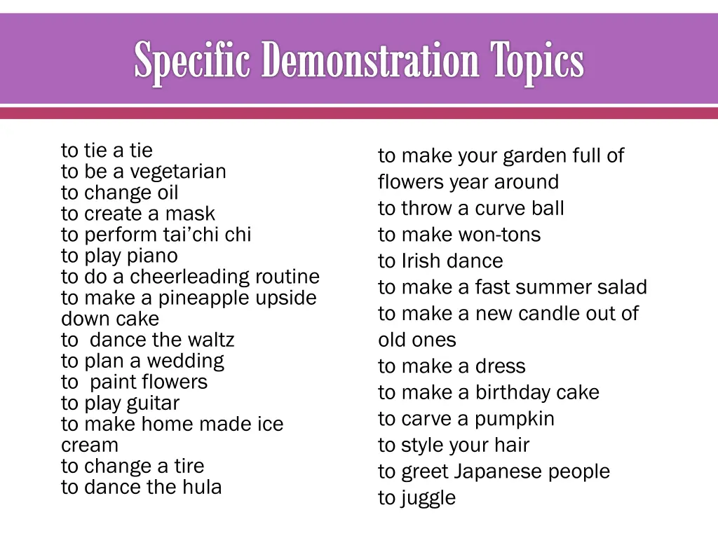 specific demonstration topics