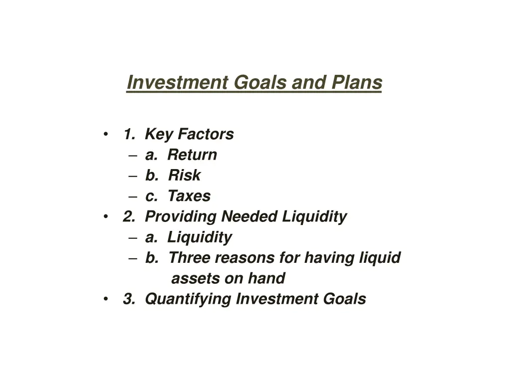 investment goals and plans