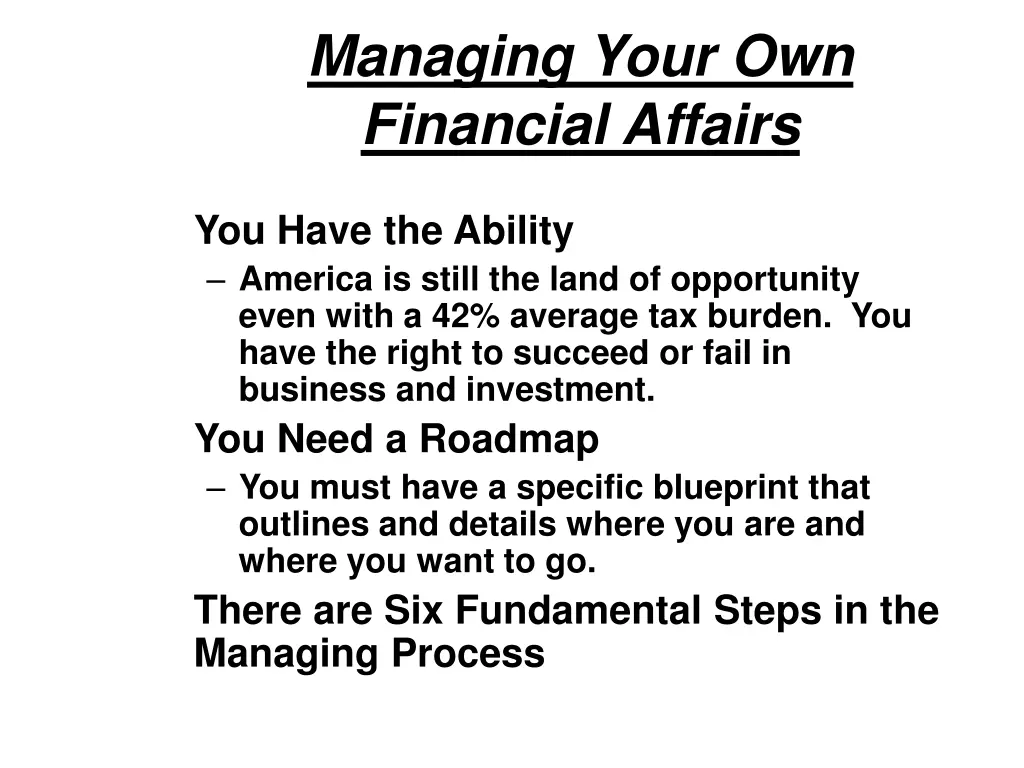 managing your own financial affairs