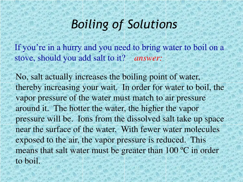 boiling of solutions