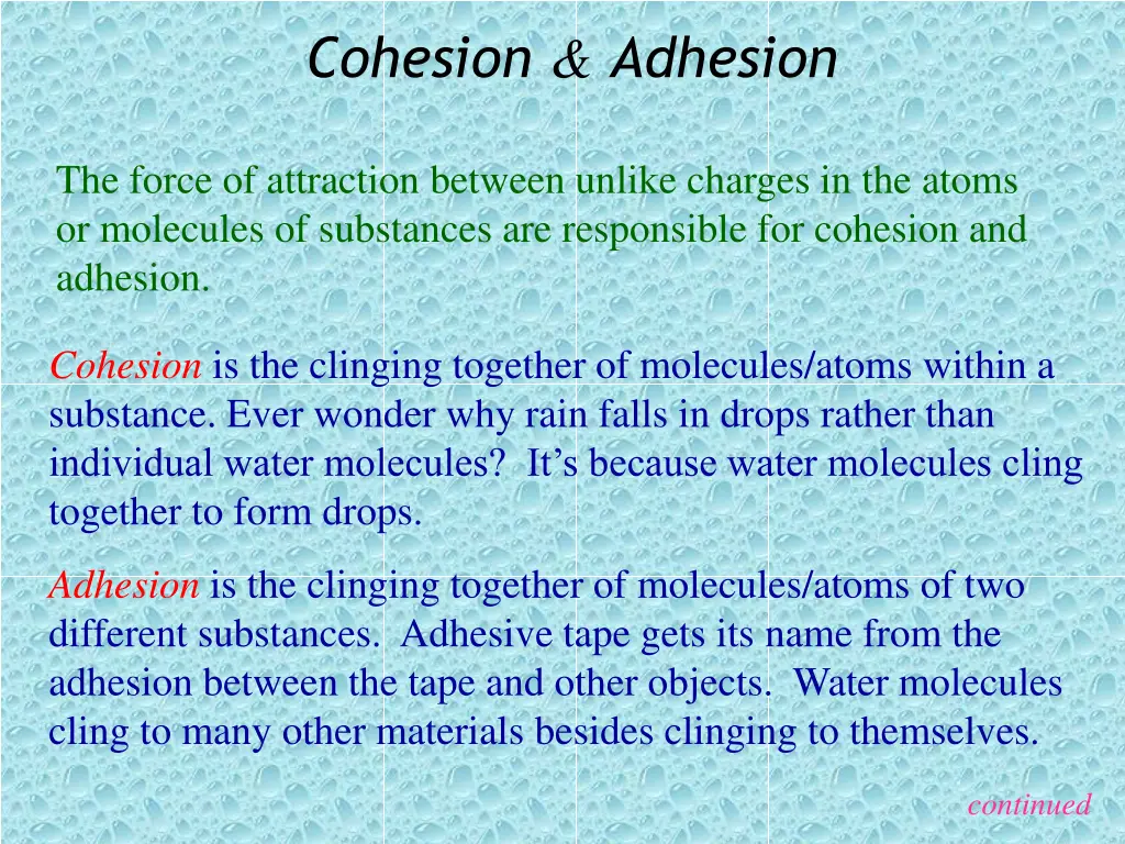 cohesion adhesion