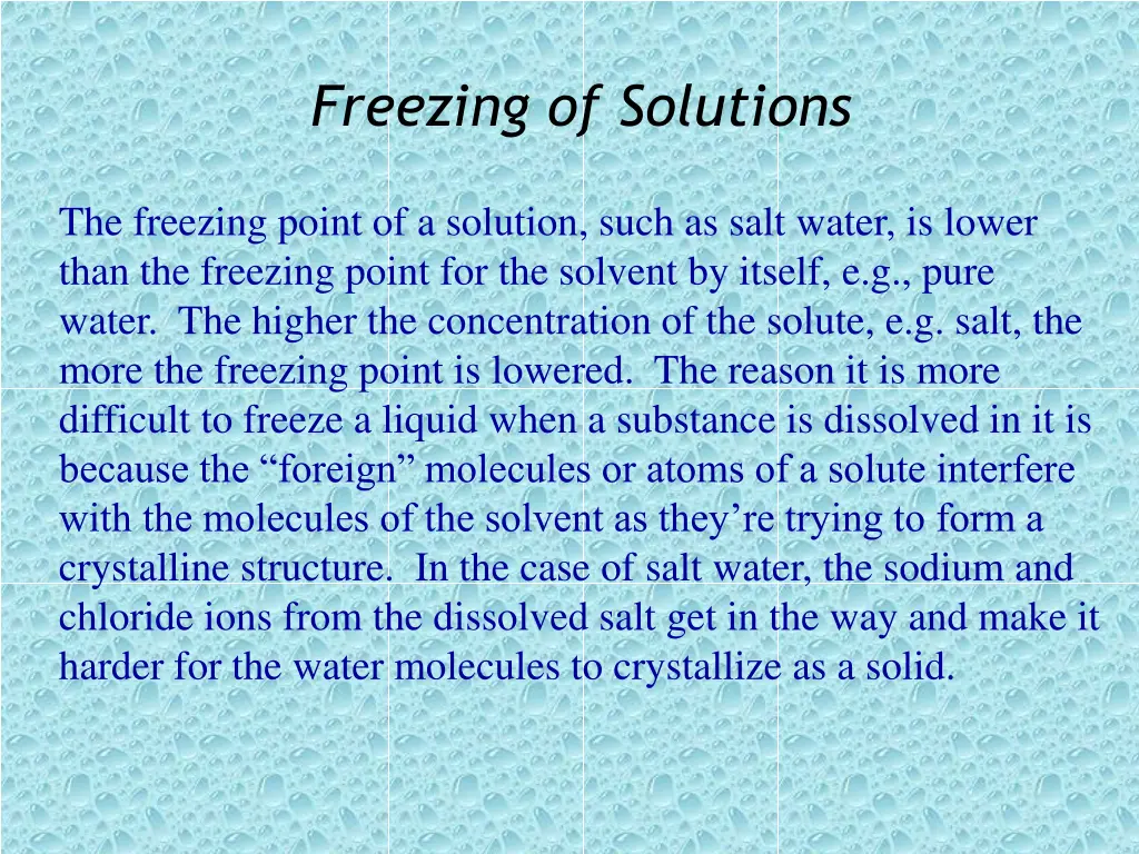 freezing of solutions