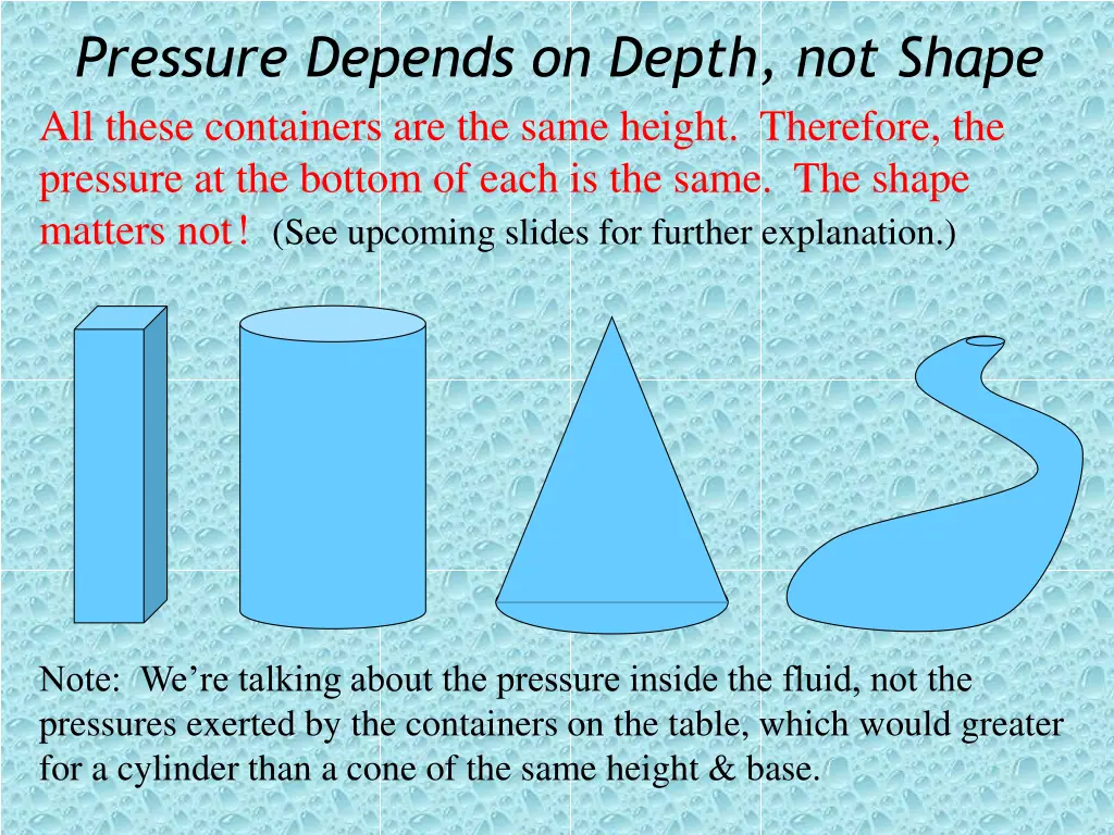 pressure depends on depth not shape all these