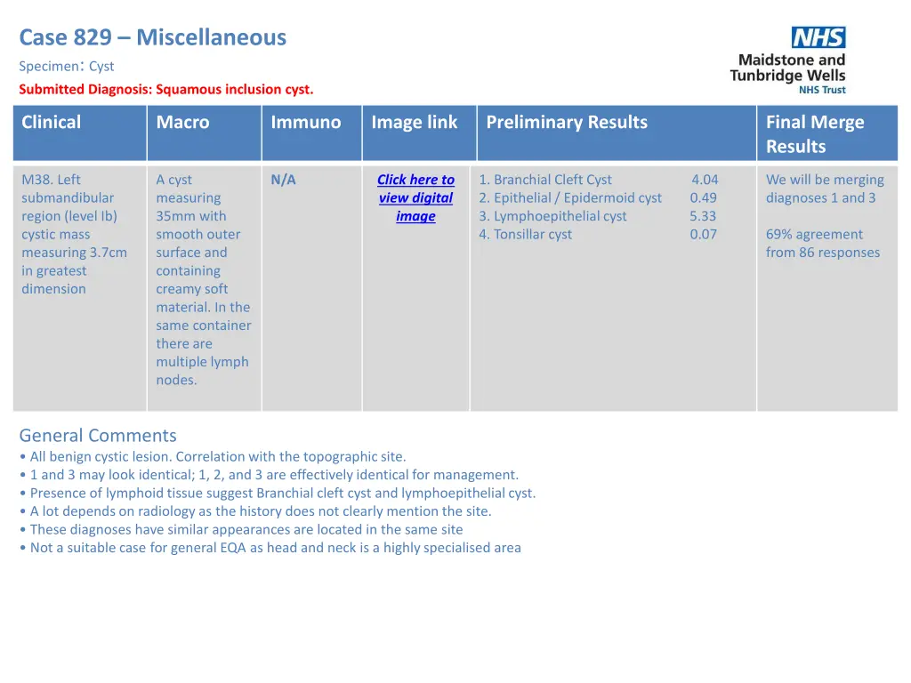 case 829 miscellaneous specimen cyst submitted