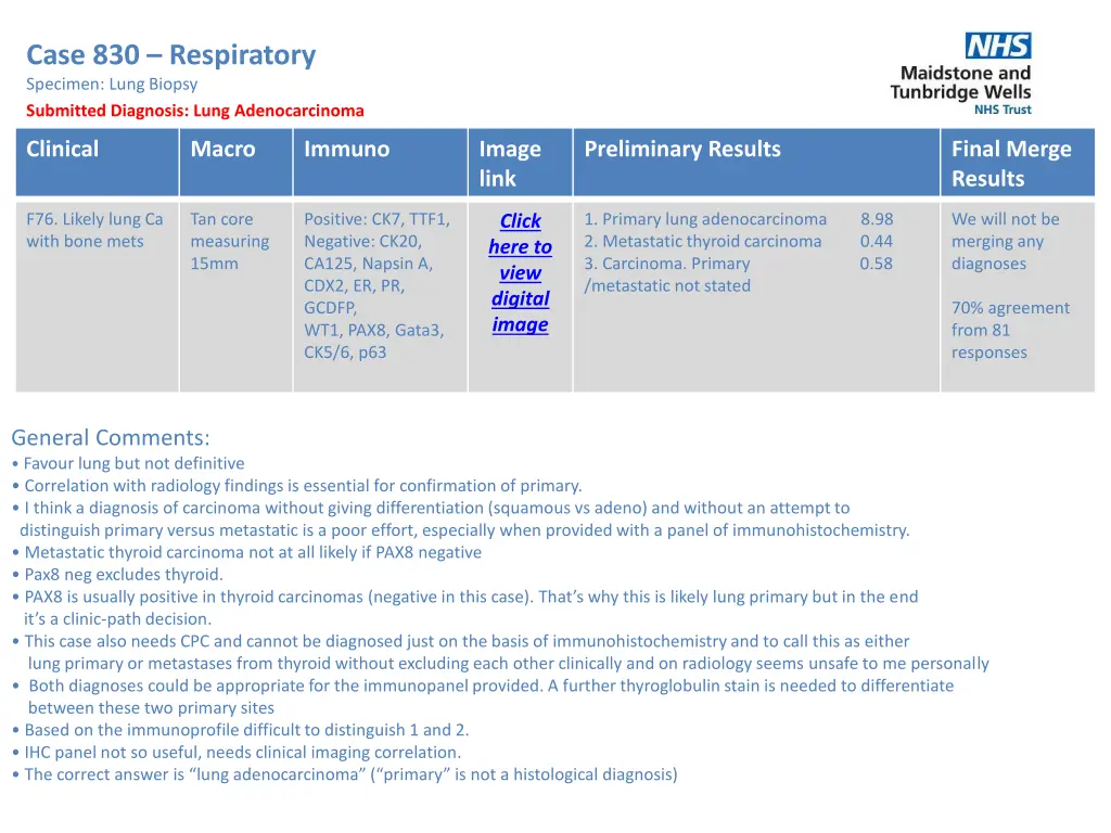 case 830 respiratory specimen lung biopsy