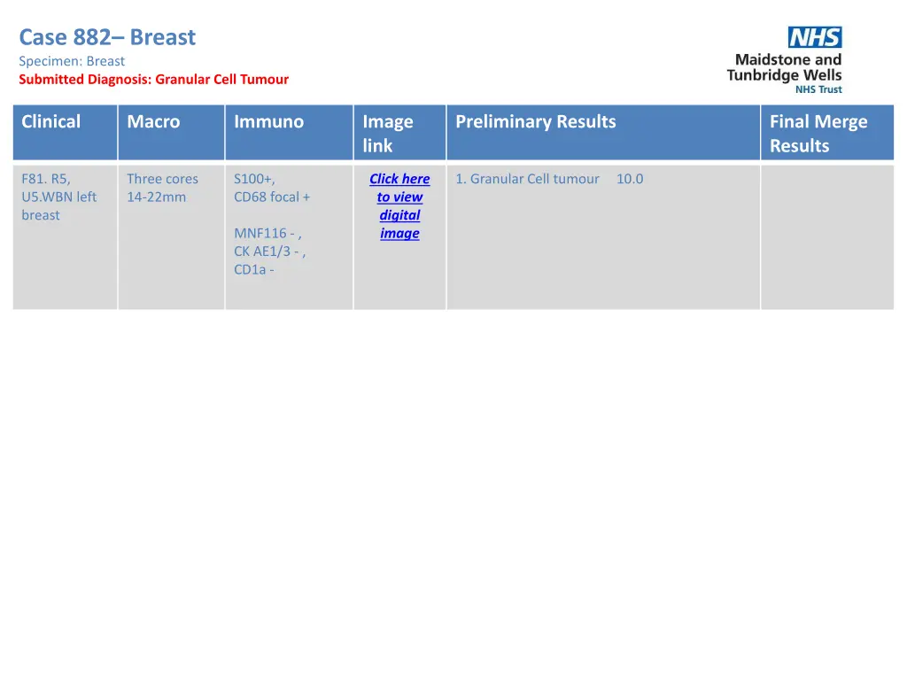 case 882 breast specimen breast submitted